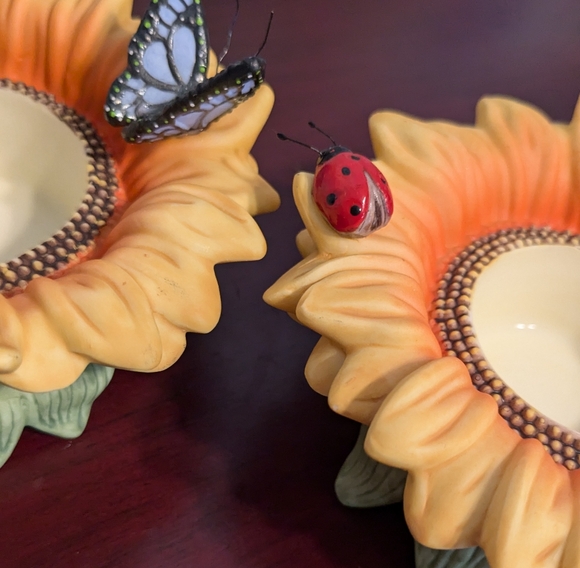 PARTYLITE Sunflower Buddies Ladybug & Butterfly 2 TEA LIGHT Votive CANDLE HOLDER - Picture 4 of 13